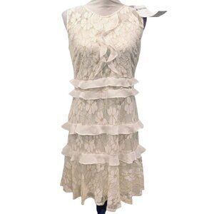Lapis and Lillies Lace Sleeveless Dress Size 10 Ruffles White Gold Glitter Women